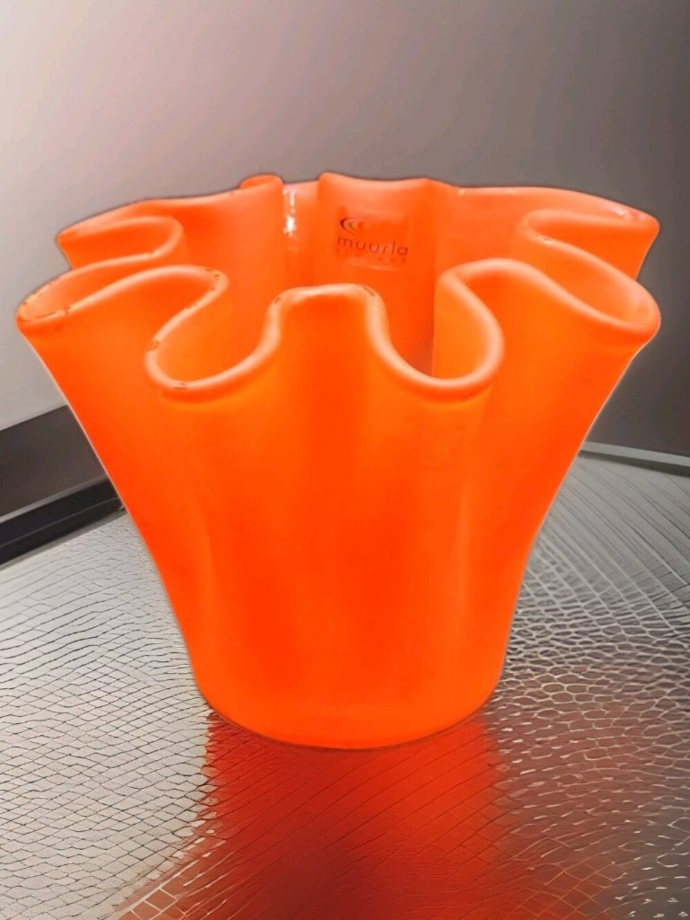Vintage Muurla Finland Art Glass Votive Canleholder Handkerchief Ruffled SEE